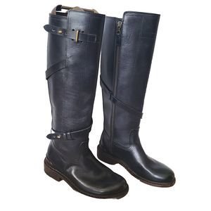 Rag & Bone Women Boots Black Leather Knee High Riding Biker EUR 36 / US 6 M